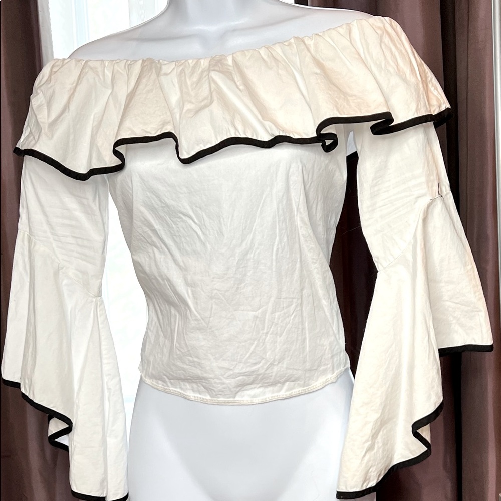 White and black off the shoulder blouse